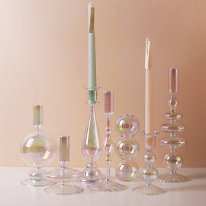 Iridescent Glass Candle Holders