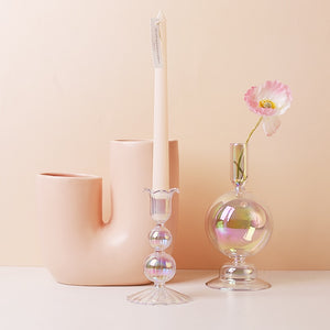 Iridescent Glass Candle Holders